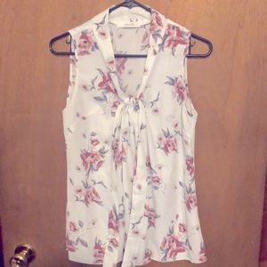 Modcloth Floral Tie Neck Top